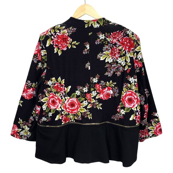 IMAN Women's 2XL Black Pink Red Floral Convertible Motorcycle Jacket - Picture 3 of 13